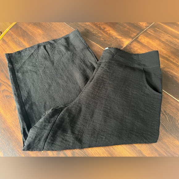 Habitat Wide Leg Crop Pants Women’s XL Black Pull On Pockets Textured Relaxed - Picture 8 of 15
